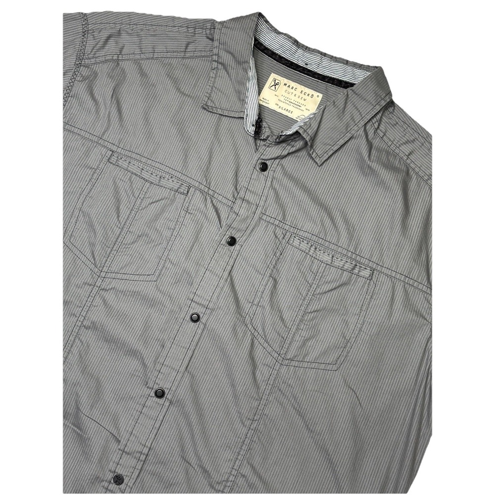 Y2K Marc Ecko Cut Sew Shirt Mens XL Gray Stripe Button Up Deadly Threads Long